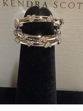 Kendra Scott Haven Silver Crystal Heart Rings Set Of 3 Size 8 New